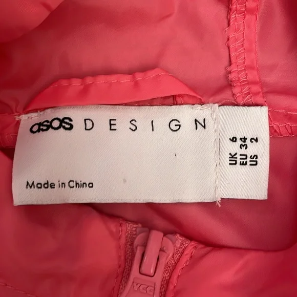 ASOS Pink Cropped Long Sleeve Zip Front Lightweight Windbreaker Hoodie Size 2 - Picture 8 of 14